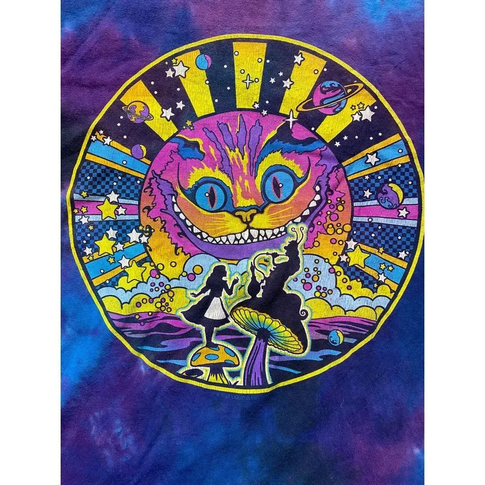 Alice in Wonderland‎ Shirt Adult Small Purple Blue Cheshire Cat Silhouette Mens